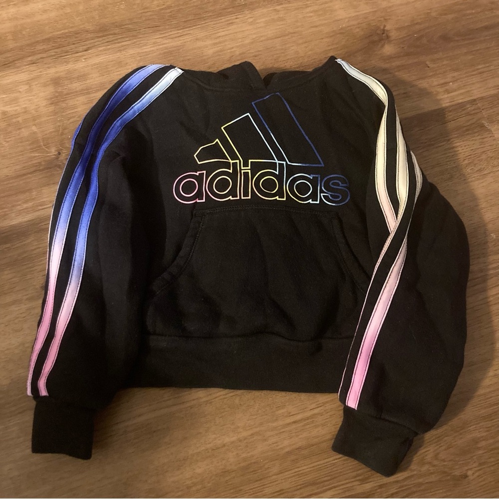 Adidas Girls Black & Rainbow Hoodie Sweatshirt 2T